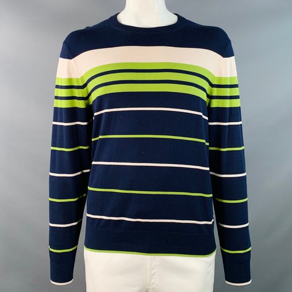 MR TURK Size XL Navy Green White Stripe Cotton Modal Crew Neck Pullover - Picture 1 of 5